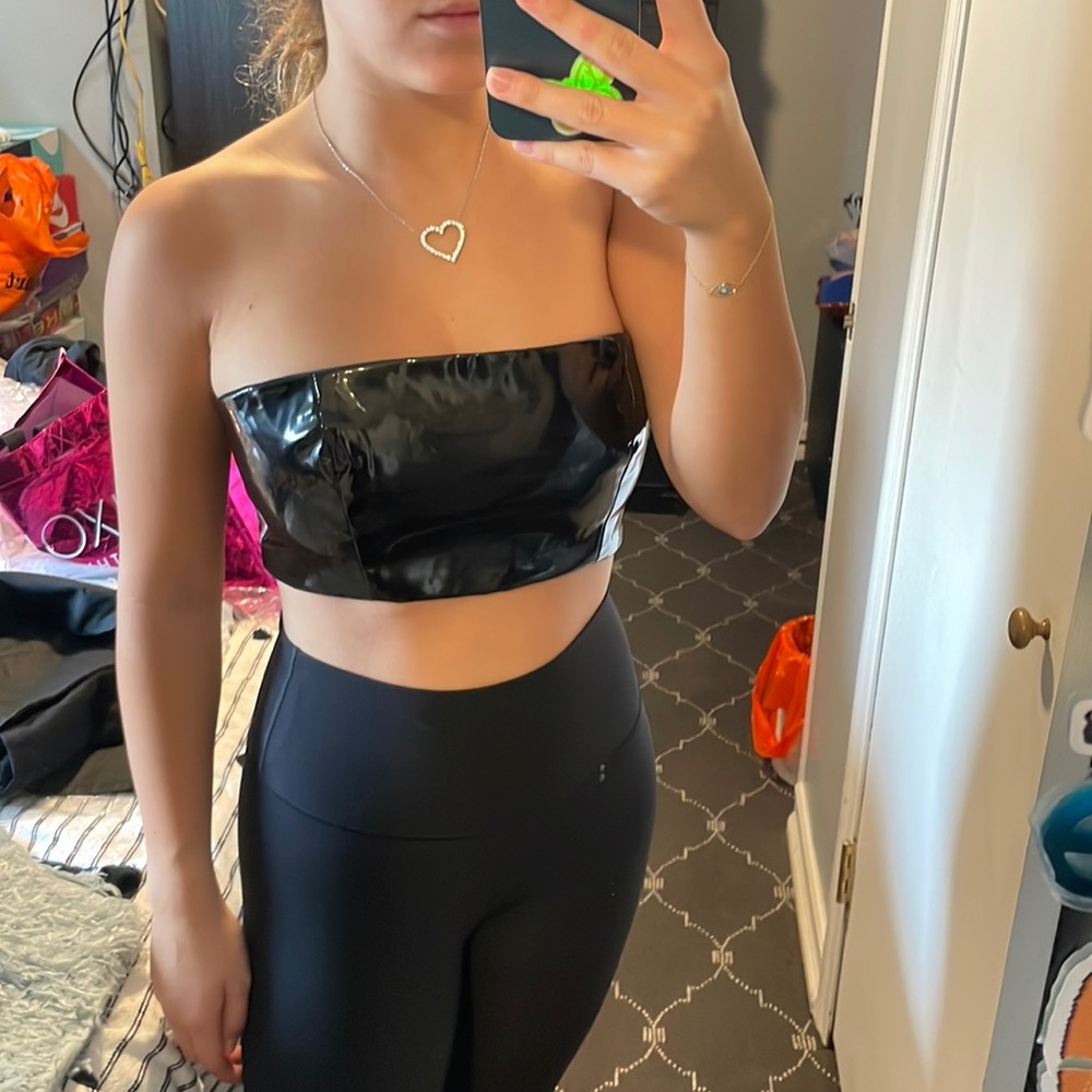Danielle Guizio black pleather crop top